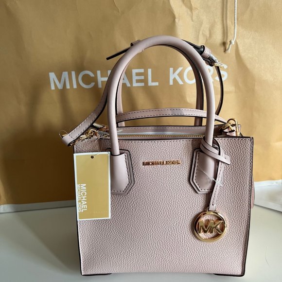 MICHAEL KORS Mercer Medium Pebbled Leather Crossbody Bag Pink - Picture 1 of 16
